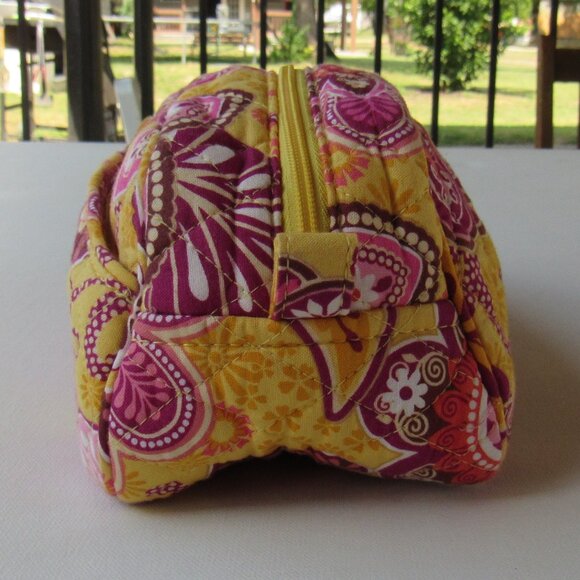 Vera Bradley Women's Bali Gold Yellow Patterned Makeup Toiletry Cosmetic Bag - Picture 3 of 12